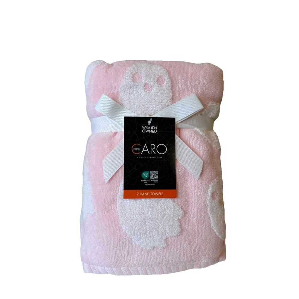 CARO Home Halloween GHOST Pink White Hand Towel Set of 2‎ NEW!